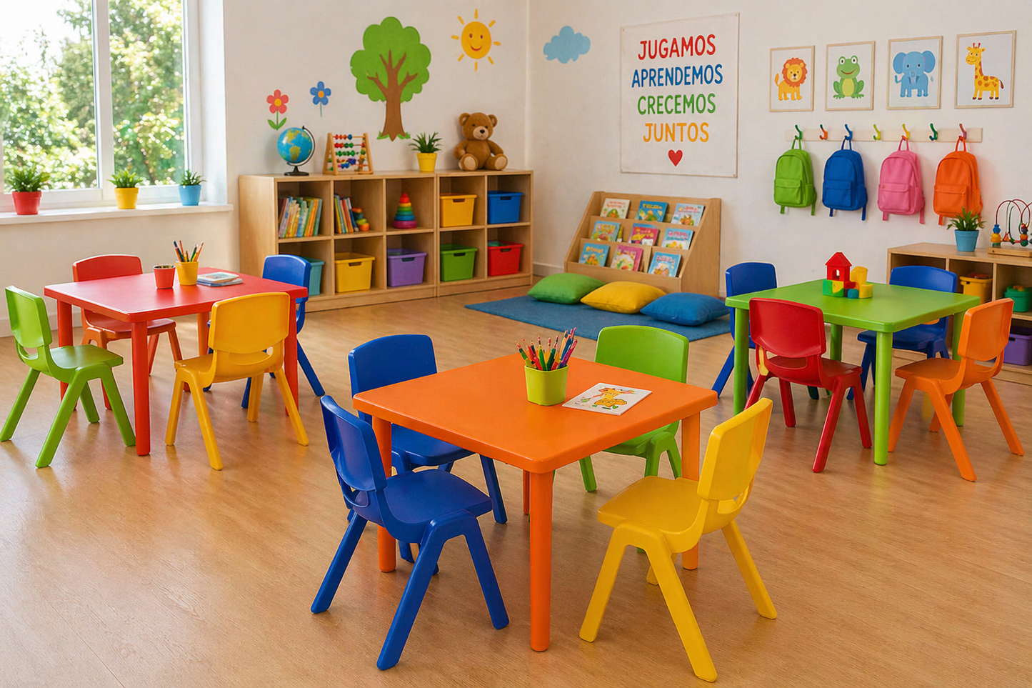 Mesa kids Magic Negra + 4 sillas magic multicolor
