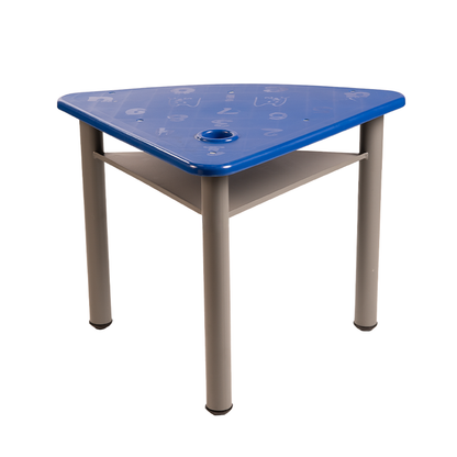 Pupitre escolar triangular con portalibros