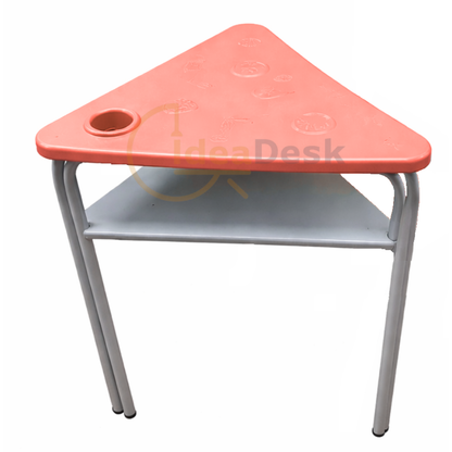 Pupitre escolar triangular con portalibros