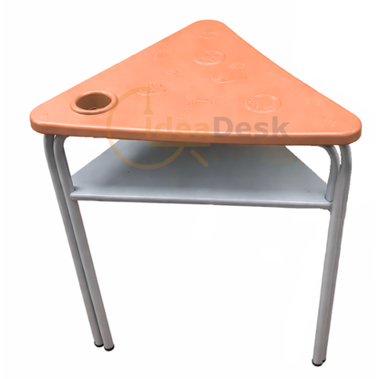 Pupitre escolar triangular con portalibros