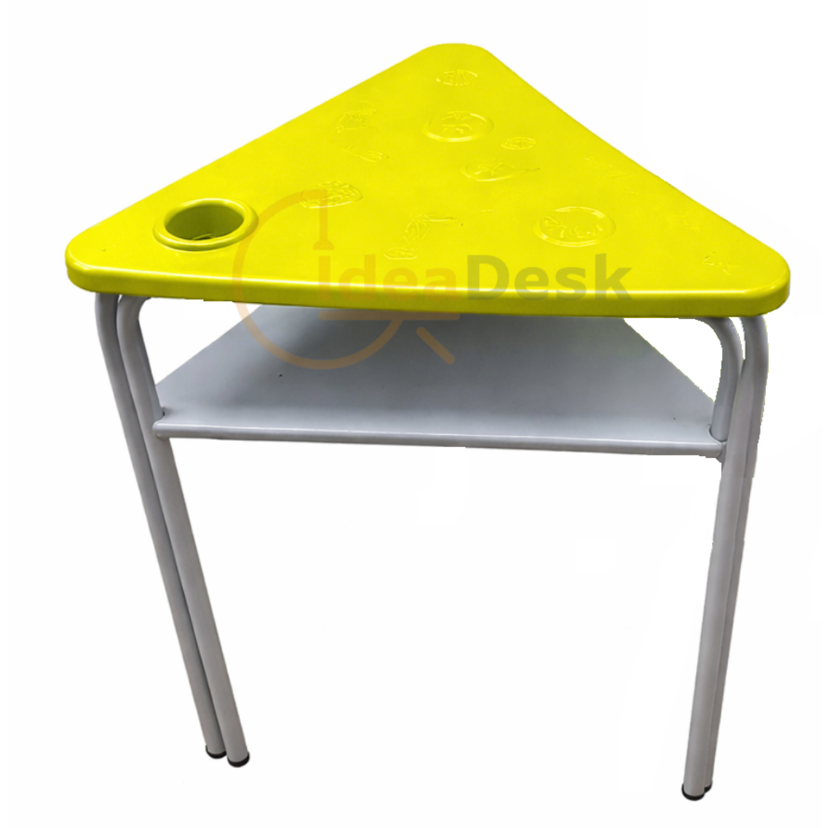 Pupitre escolar triangular con portalibros