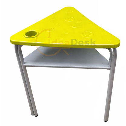 Pupitre escolar triangular con portalibros