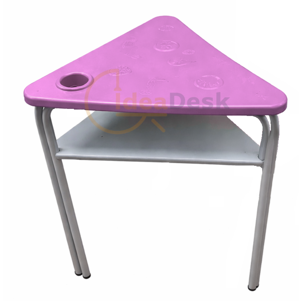 Pupitre escolar triangular con portalibros