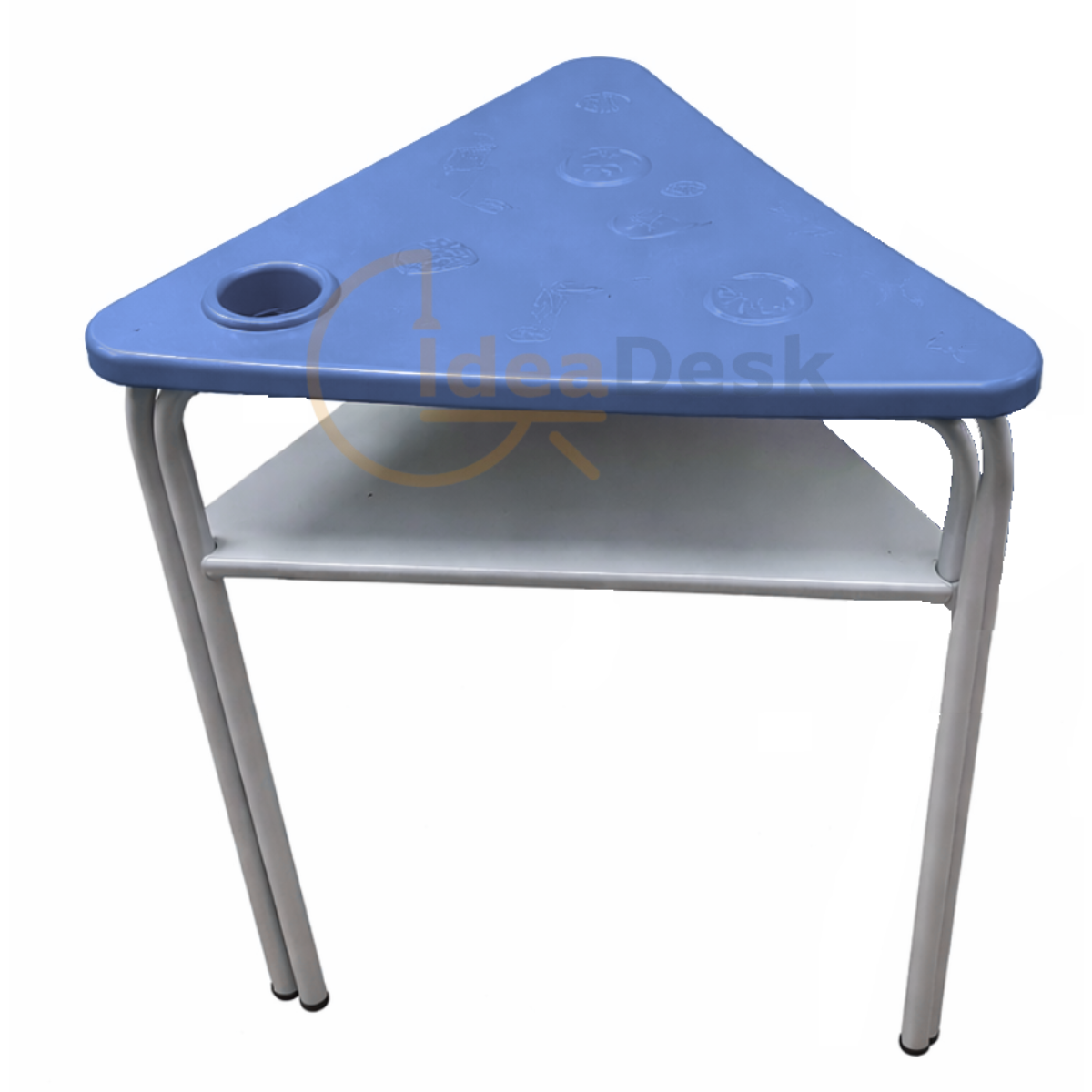 Pupitre escolar triangular con portalibros