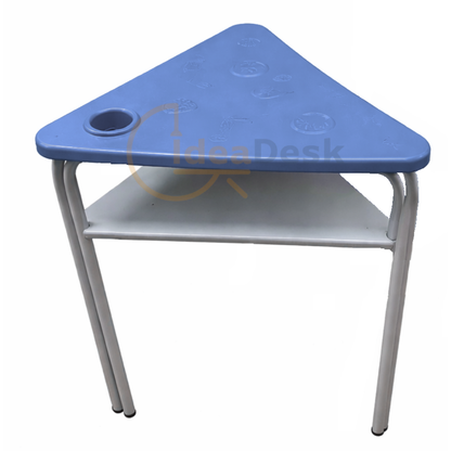 Pupitre escolar triangular con portalibros
