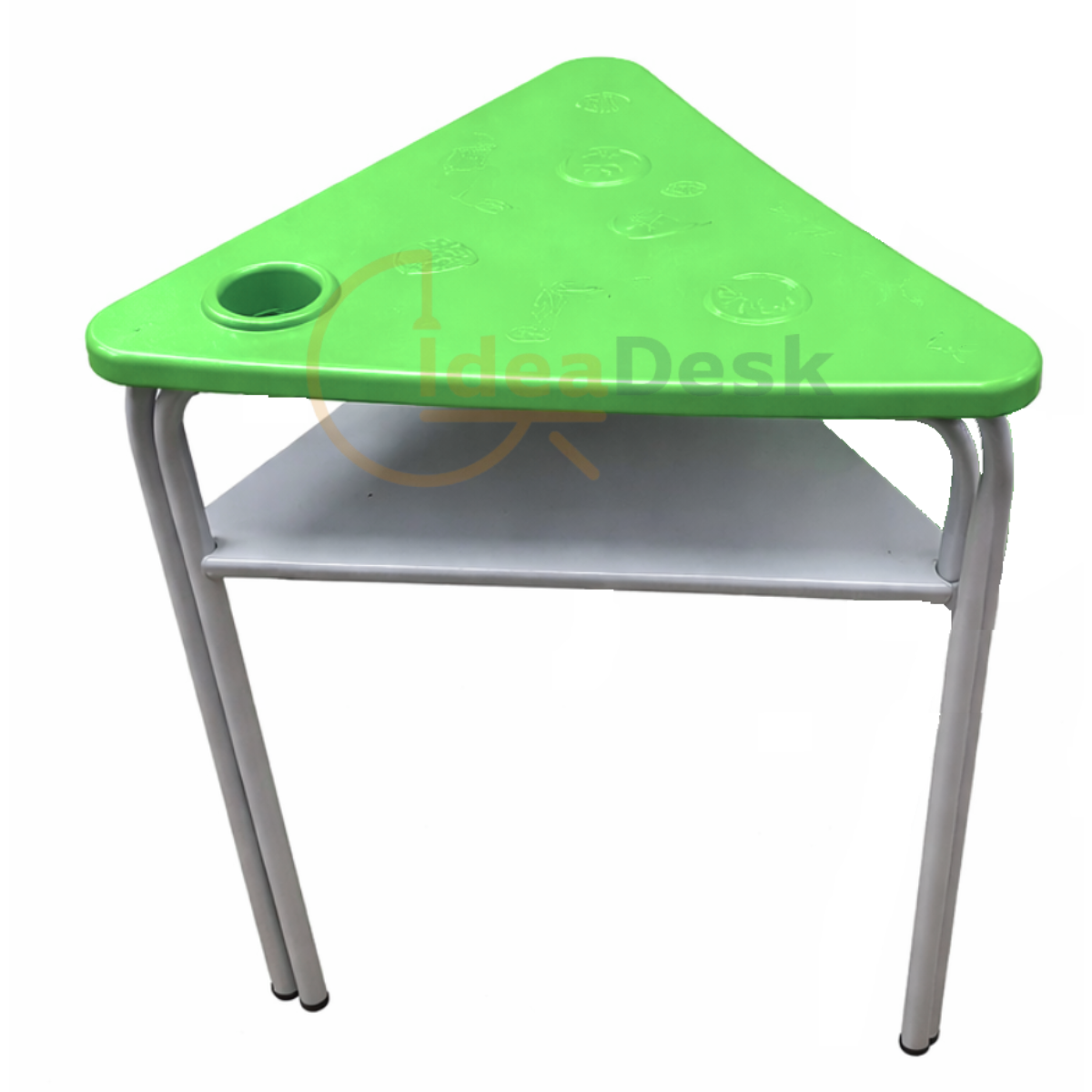 Pupitre escolar triangular con portalibros