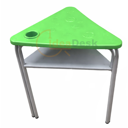 Pupitre escolar triangular con portalibros