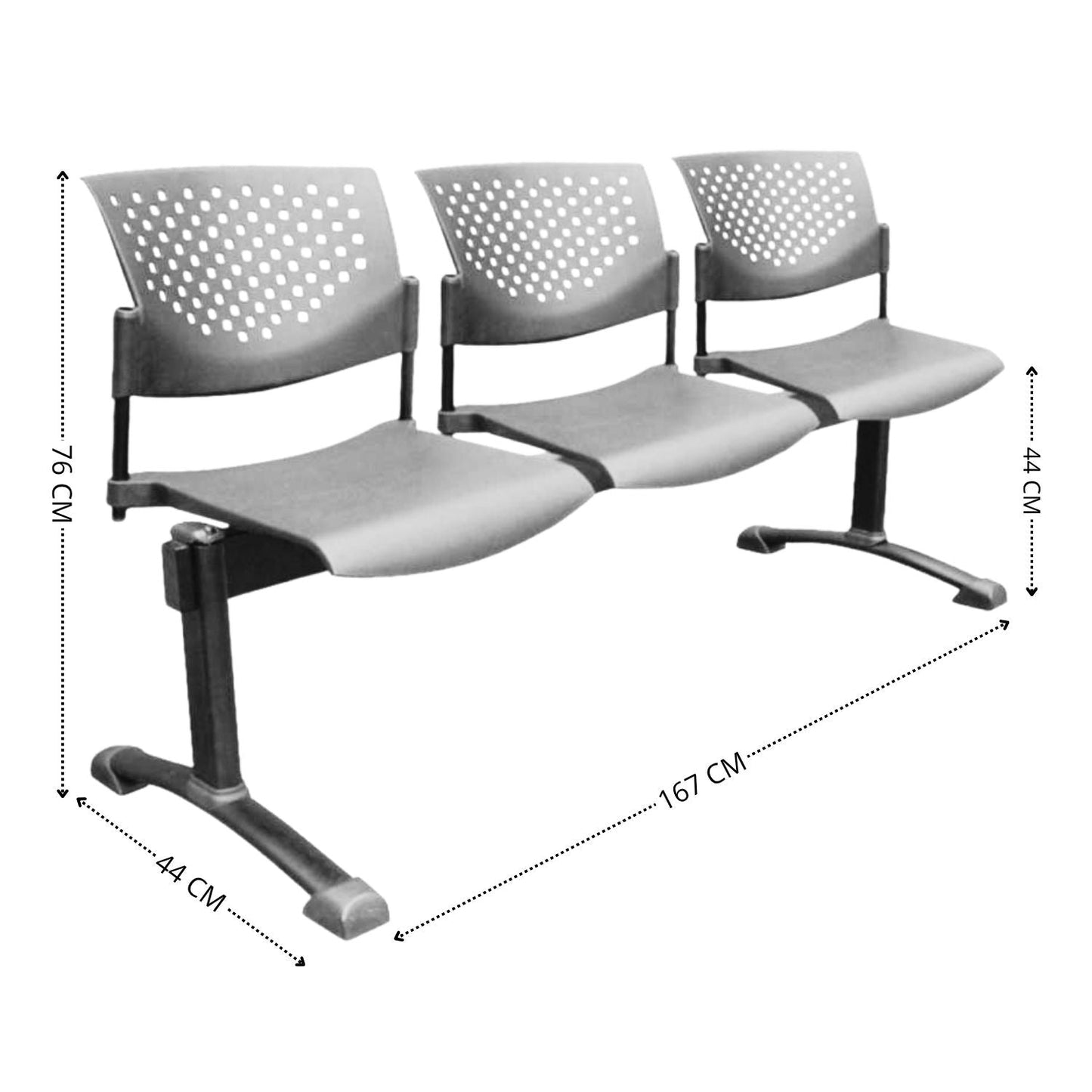 Silla Tandem 3 Puestos Base Negra Tobu