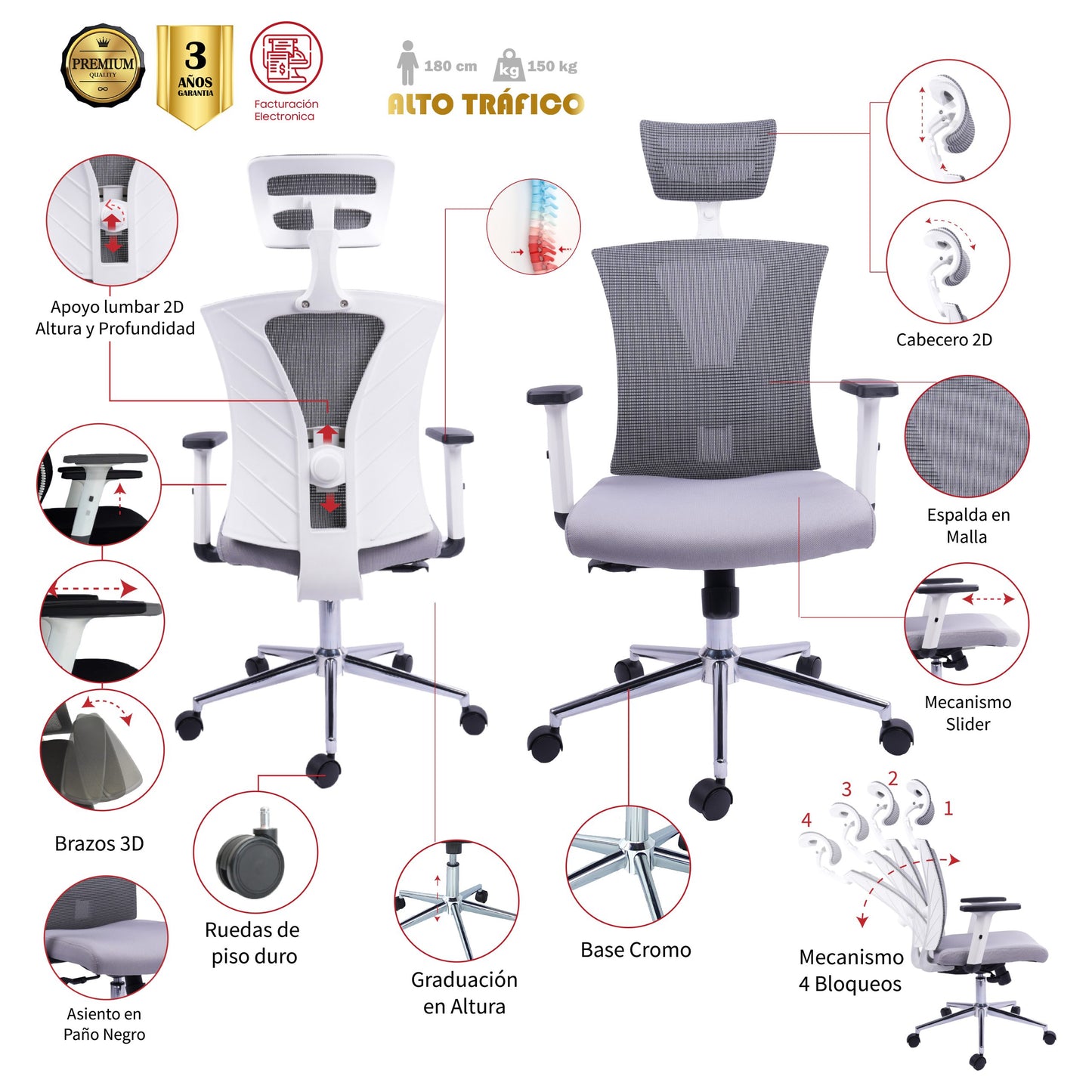 Silla Imperium Pro Gris cromo Medidas  2