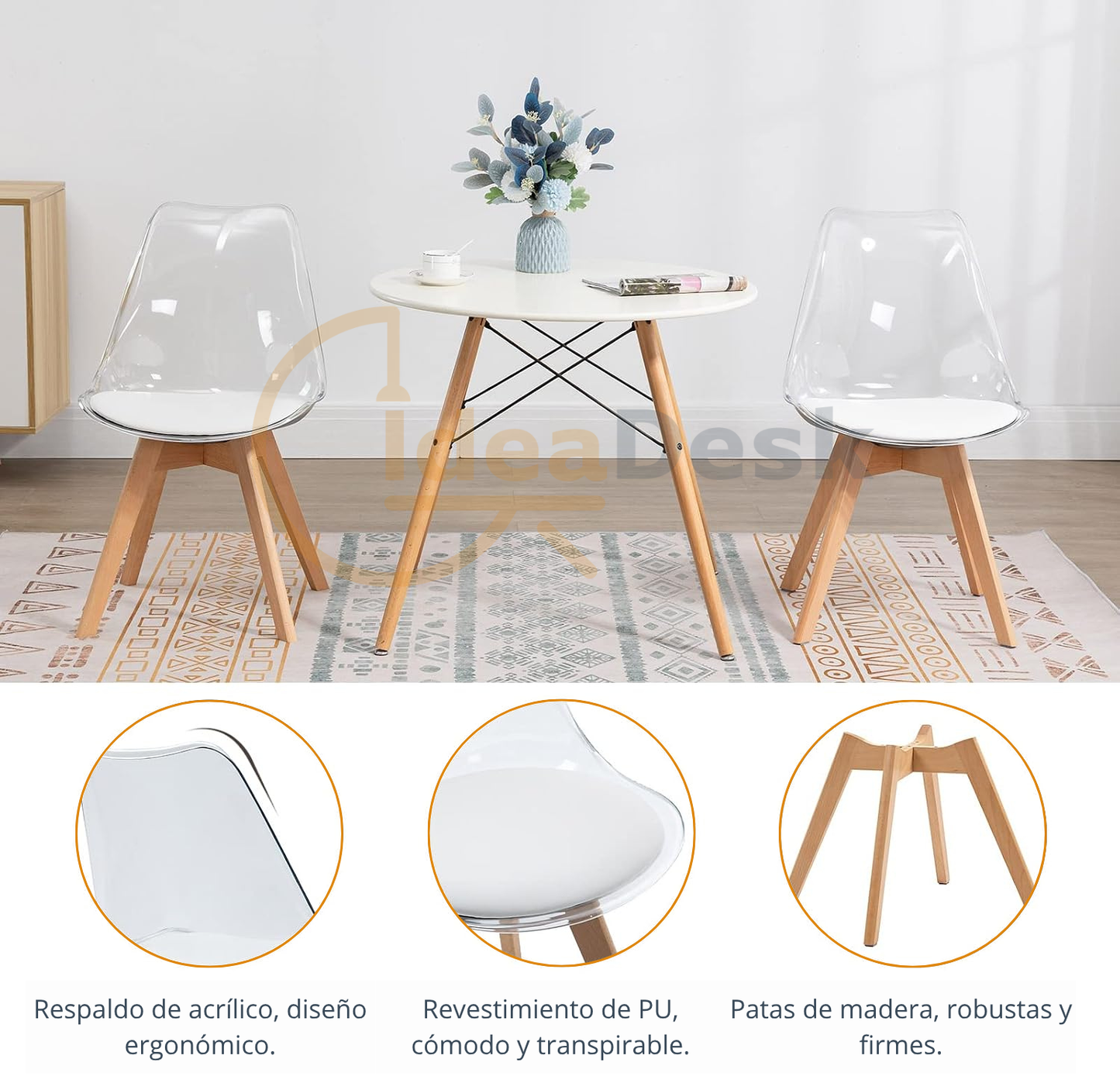 SILLA TORONTO TRANSPARENTE TAPIZADA